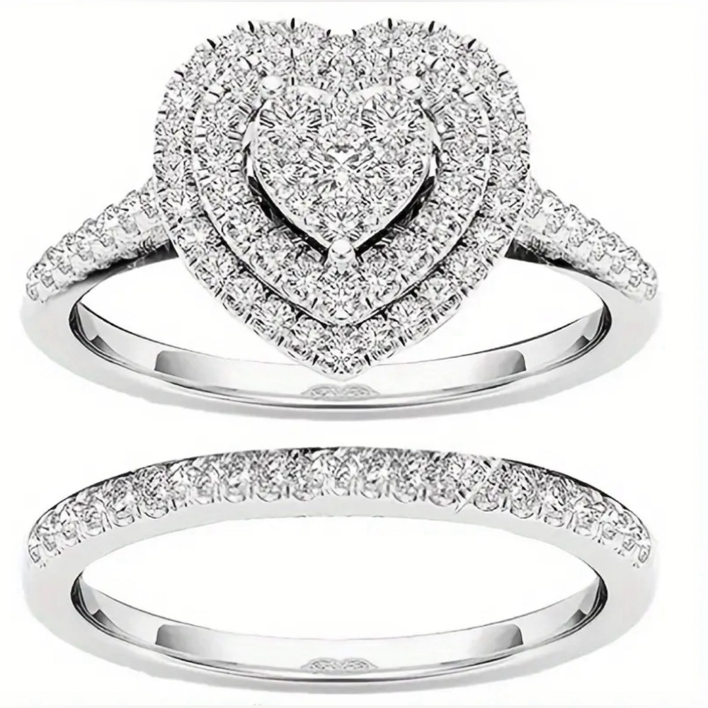 NIB- 201 Sterling Silver CZ Heart Ring Set - Picture 2 of 2
